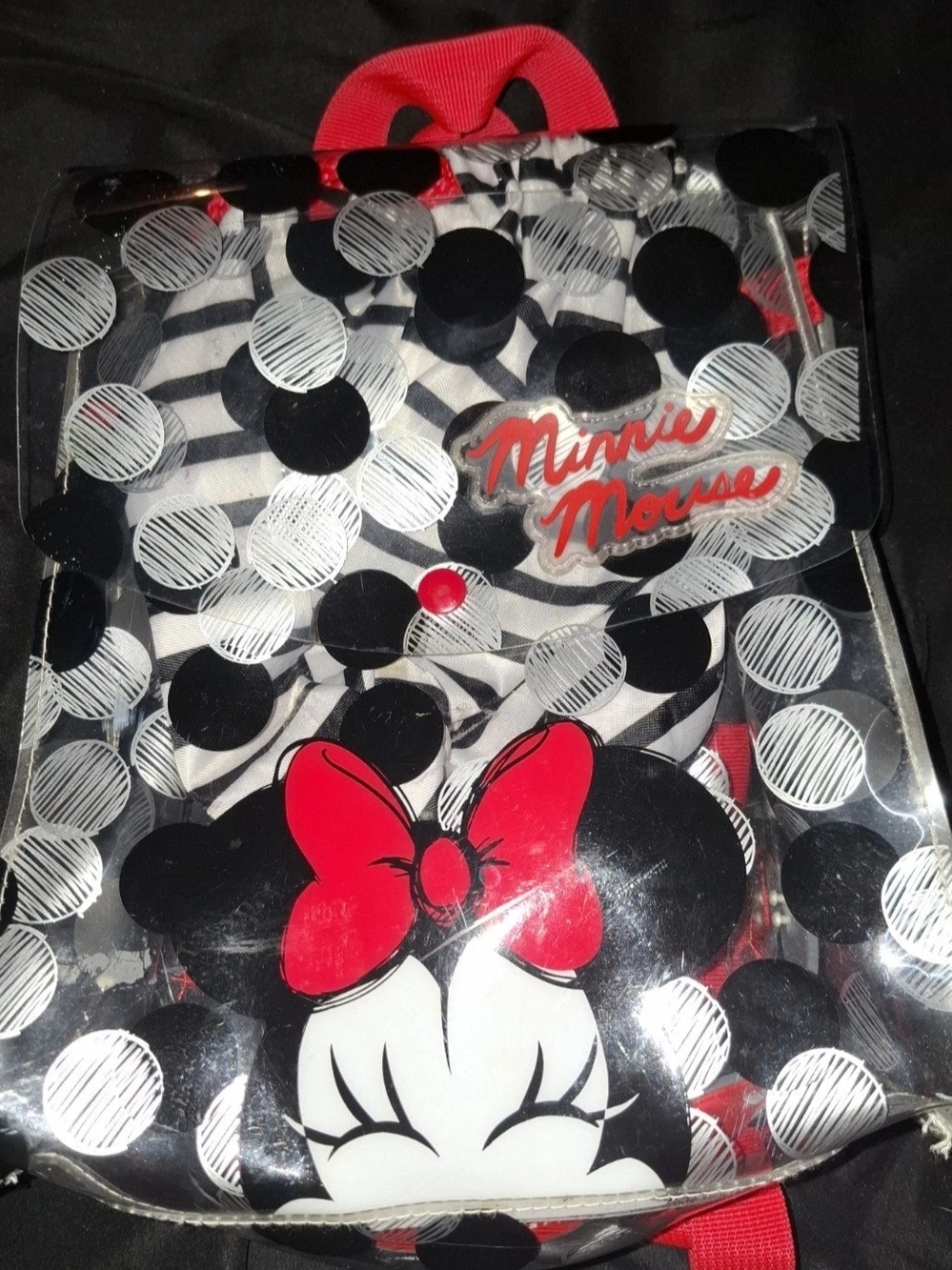 Disney Store Minnie Mouse Clear Lined striped Mini Plastic Backpack